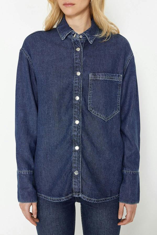 WOVCOR Oversize Long Sleeve Collared Denim Shirt