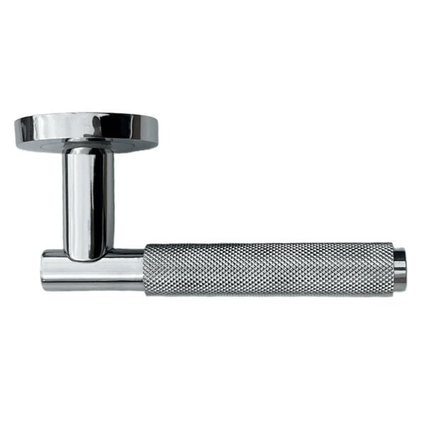 EDH Door Hardware Polished Chrome Knurled Door Handles on Round Rose – Handle Sets