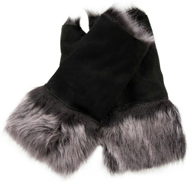 Infinity Leather Womens Shearling  Mittens Fingerless Cuffs Toscana Suede Sheepskin Fur