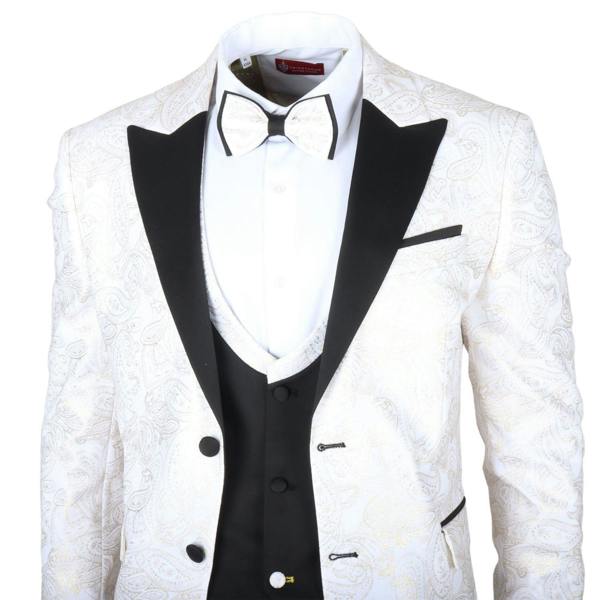 Infinity Leather Men's 4 Piece White Paisley Wedding Suit Tailor Fit