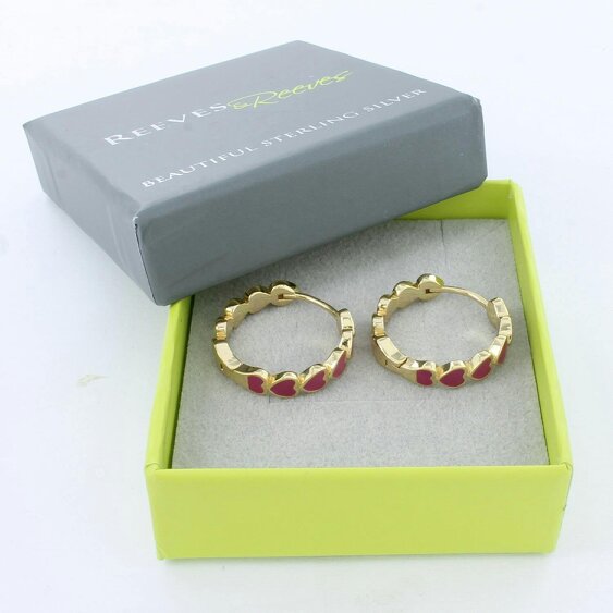 Reeves & Reeves Pink and Gold Heart Hoops