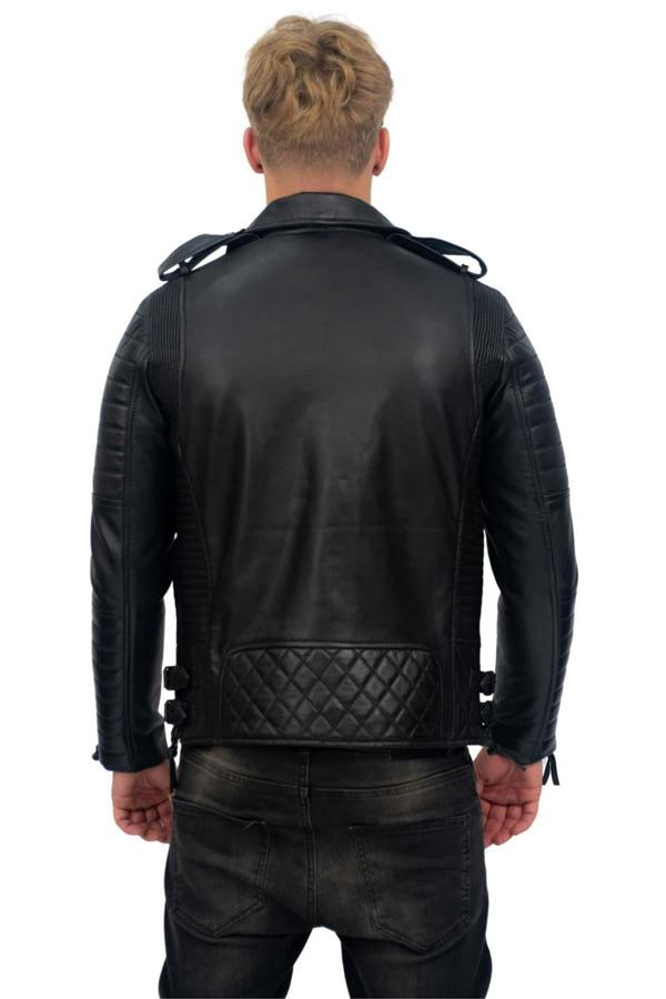 Infinity Leather Mens Slim-Fit Double Zip Brando Leather Biker Jacket-Cairo