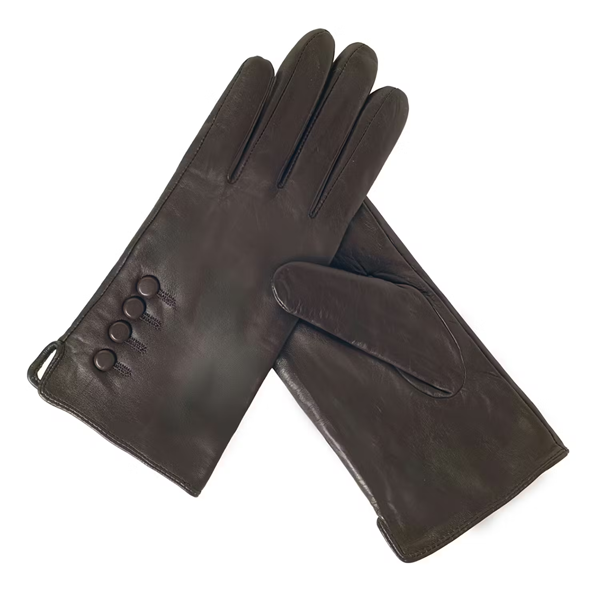 Quivano Womens Leather Gloves With 4 Button Detail