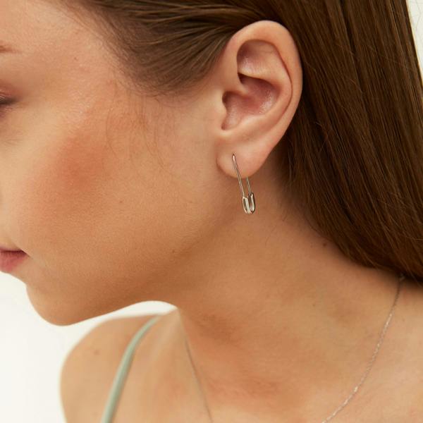 Spero London Sterling Silver Safety Pin Necklace & Earring Set
