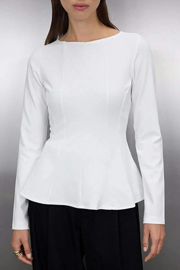 WOVCOR Boat Neck Peplum Knit Blouse