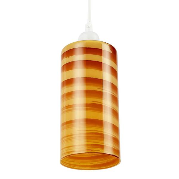 Striped Amber Glass Cylinder Pendant Shade with Retro Inspired Look Image 4