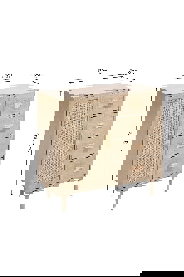 Living and Home Wood and Rattan Accent Side Cabinet