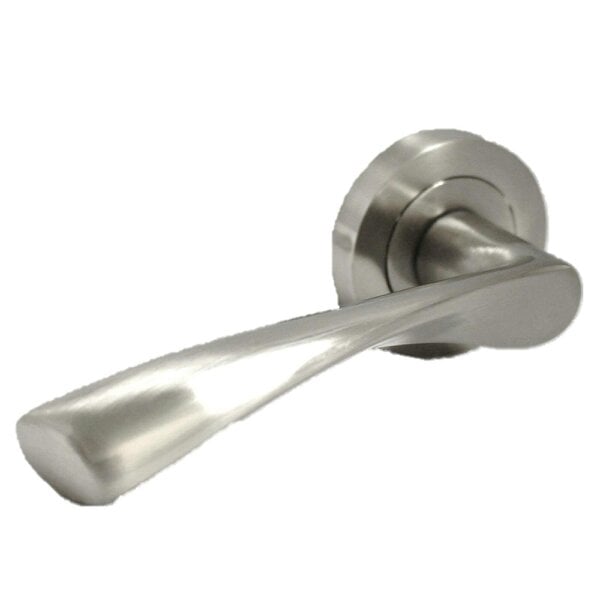 EDH Door Hardware Satin Nickel Twist Door Handles + Latches Set Internal Lever on Rose 1 Pair