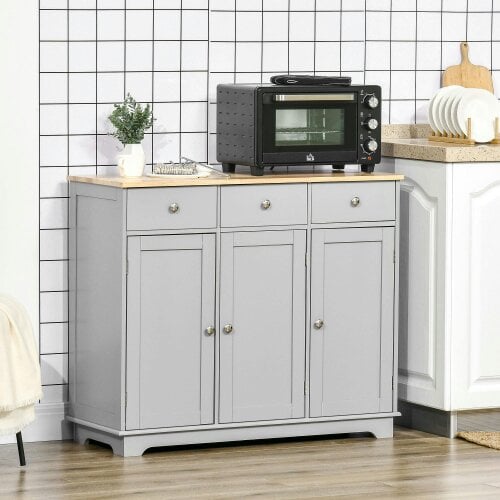 Wyld Haus Totoro Grey Sideboard With Natural Top 3 Doors 3 Drawers 3 Shelves