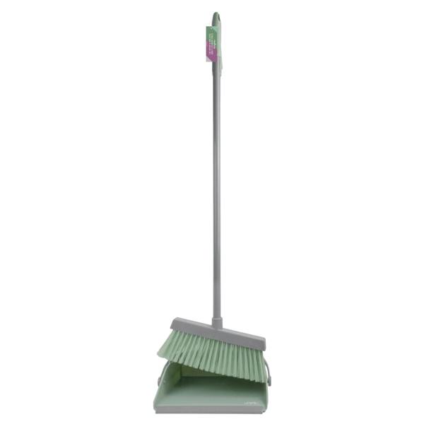 JVL Long Handle Lobby Dust Pan And Brush Set - Green