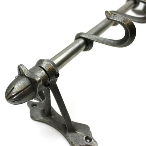 Antique Cast Iron Hook Rail With Acorn Finials - 4 Hooks