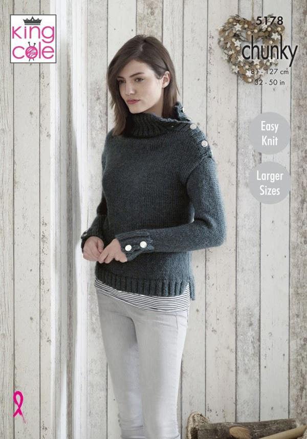 King Cole Timeless Chunky Knitting Pattern 5178, Sweaters, Headwear for Women, 32 - 50 Inches - Easy
