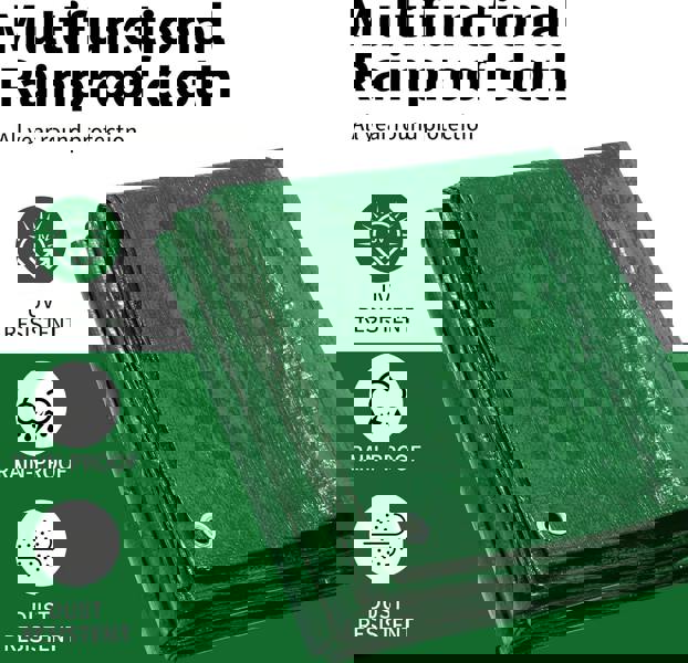 KAV Universal Premium Cover Tarpaulin Waterproof Heavy Duty Tarp with Eyelets Ground Sheet in Green for Garden Furniture, Pool, Car, Truck (10M x 12M)