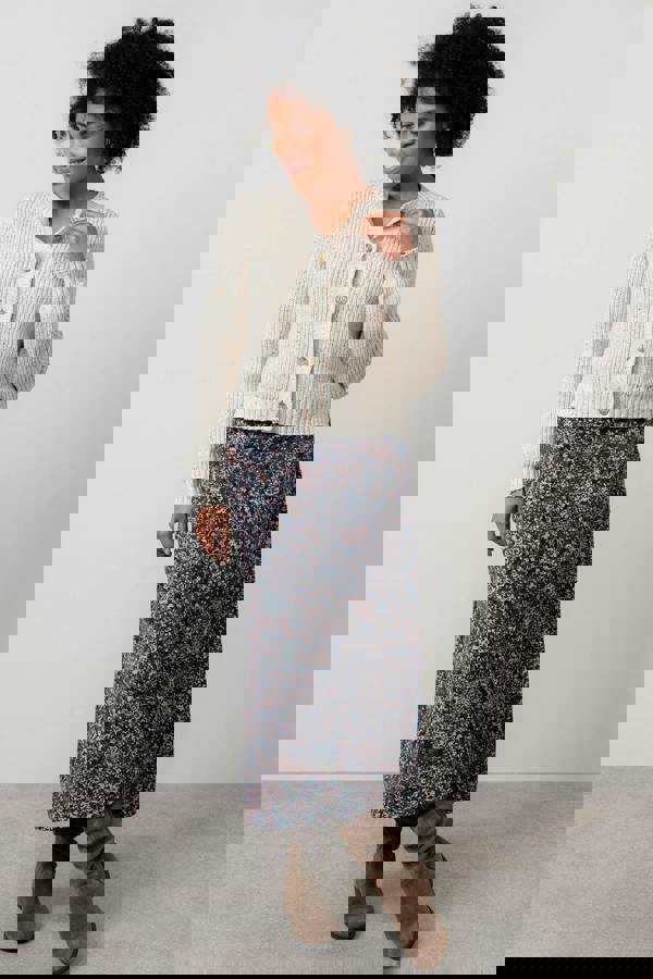 Lily & Me Lauren Floral Print Jersey Midi Skirt Chocolate