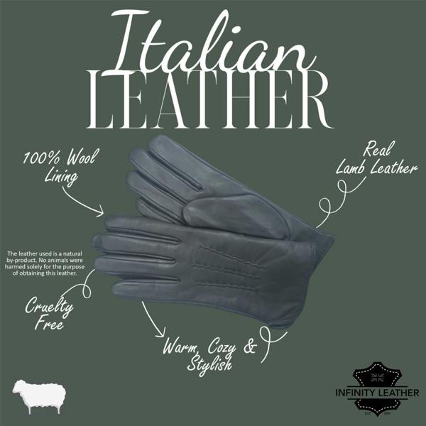 Infinity Leather Womens Italian Leather Winter Stitch Line Design Soft Wool Lining Gloves - L-GLV-301