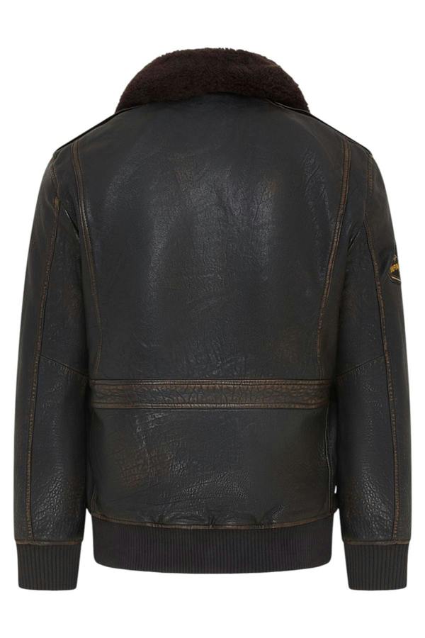 Infinity Leather Men's Leather Bomber Sheepskin Collar G-1 Aviator Jacket - Linear