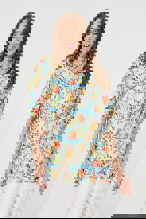 Blue | Patchwork Relaxed 1/2 Sleeve Shirt
