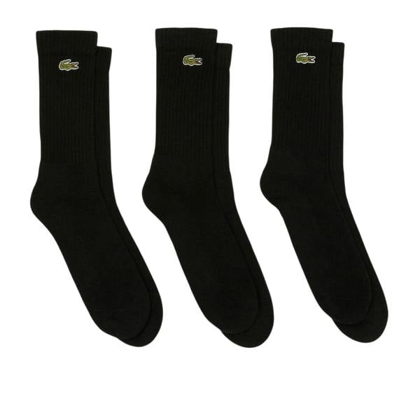 Lacoste Unisex Adult Logo Cotton Crew Socks (Pack of 3) - Black - 