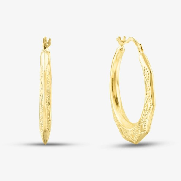 T. H. Baker 9ct Yellow Gold Patterned Creole Earrings UER102Y