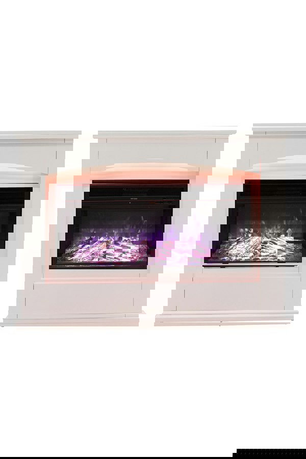 Living and Home 34inch Electric Fireplace with White Wooden Mantel,12 Flame Colors,6 Mood Lighting