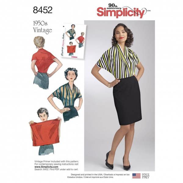 Simplicity Sewing Pattern 8452, Tops, Vintage Style for Women, A (S-M-L) - Easy