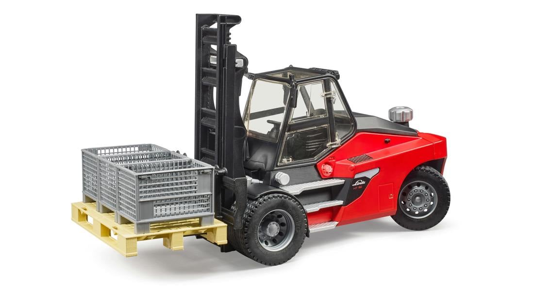 Bruder Linde HT160D Forklift with Pallet & 3 Pallet Cages Heavy Industrial Handling Playset