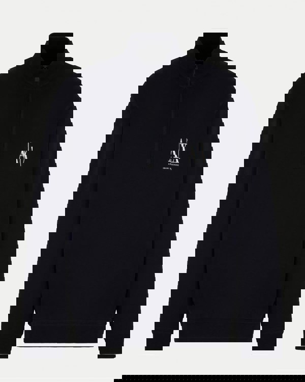 Armani Exchange Mens Embroidered A|X Logo 1/4 Zip Sweatshirt - Deep Navy UB101