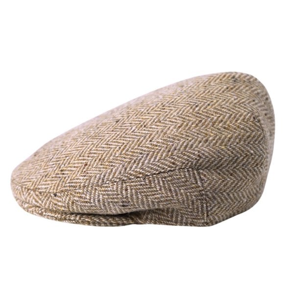 Gamble & Gunn Dolton Molloy & Sons Irish Donegal Tweed British Made Light Tan Herringbone Flat Cap