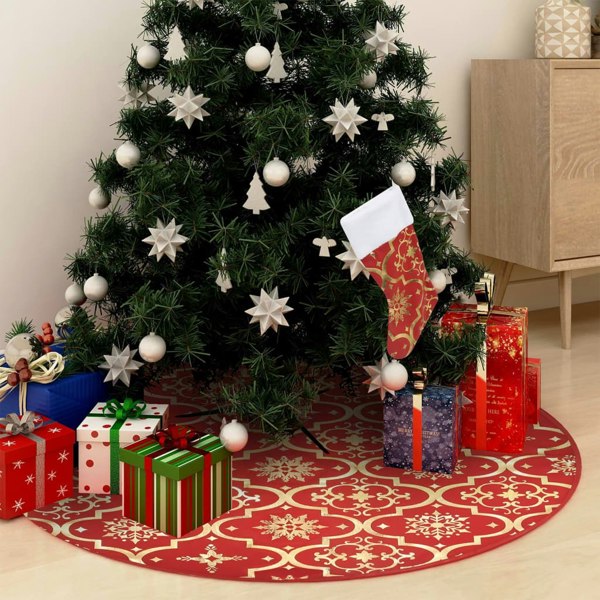 Berkfield Luxury Christmas Tree Skirt with Sock Red 122 cm Fabric