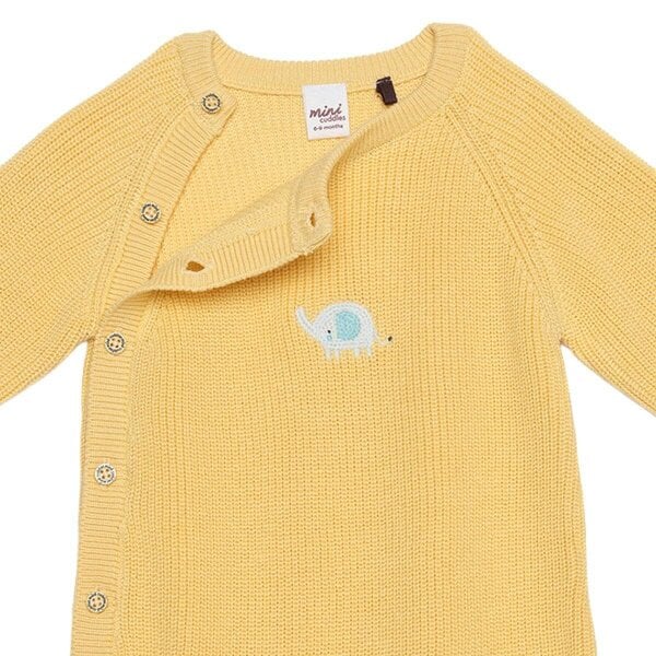 Mini Cuddles Elephant-Embroidered Romper (Mustard)