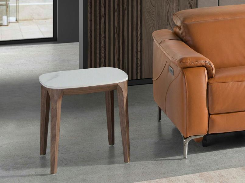 Angel Cerdá Porcelain Marble and Walnut Square Corner Table 2133