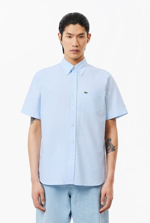 Lacoste Men's Regular Fit Short Sleeved Oxford Shirt - Blue
