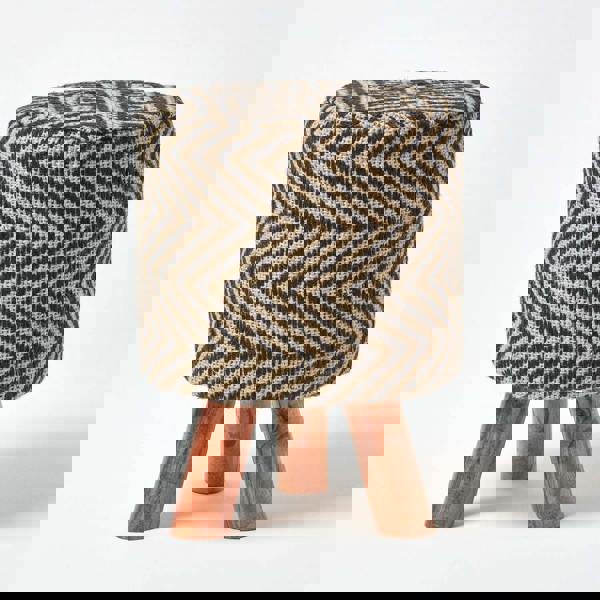 HOMESCAPES Black & Natural Diamond Pattern Jute Footstool