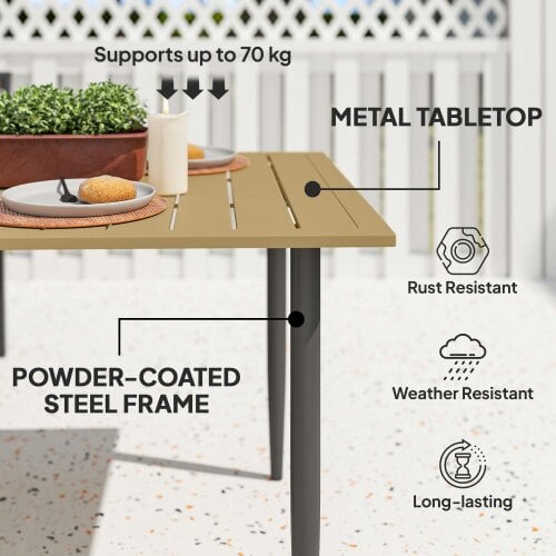 Wyld Haus Safafa 150cm Metal Brown Rectangular Garden Dining Table With Slatted Top And Parasol Hole