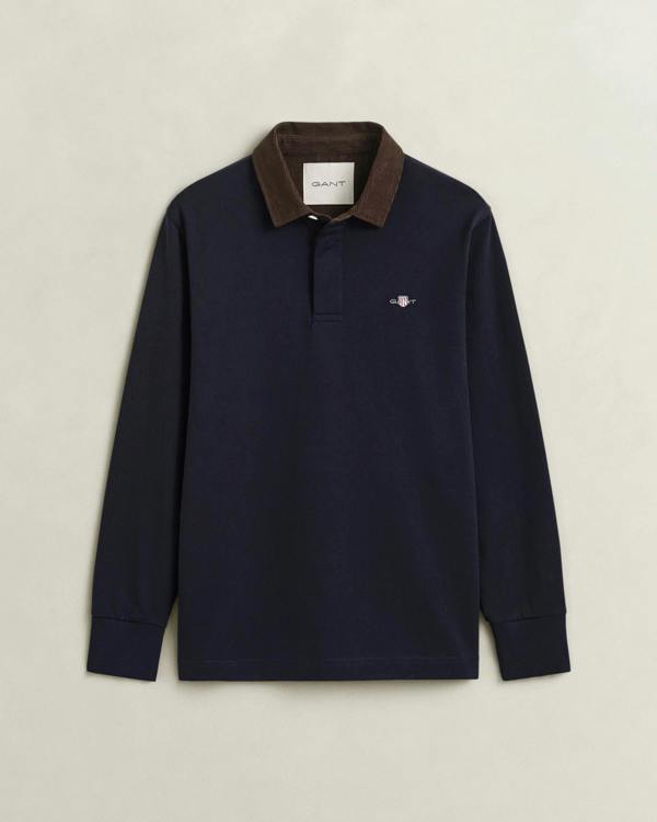 GANT Mens Cord Collar Rugger - 433 Evening Blue | CHO | Designer Mens Long Sleeve Polo Shirts