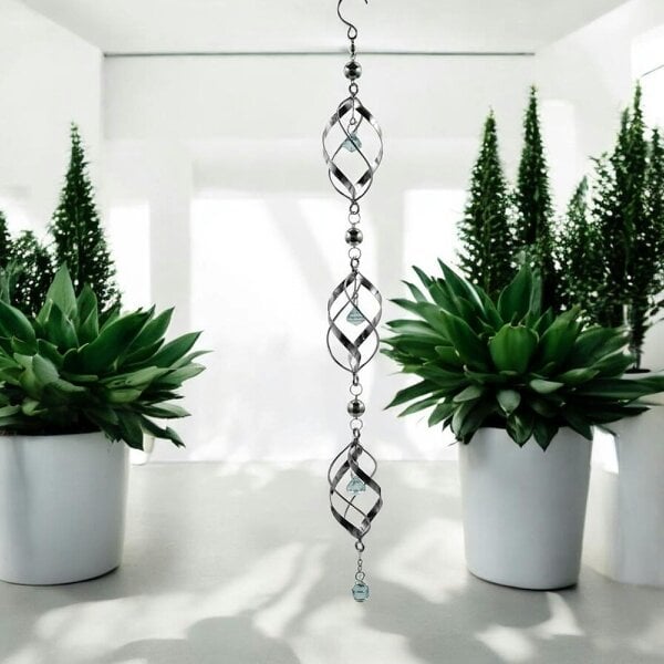 EDH Door Hardware Triple Stainless Steel Spiral Spinner – 57cm x 9cm x 9cm | Elegant Garden Wind Spinner | Durable Outdoor Décor for Patios, Gardens
