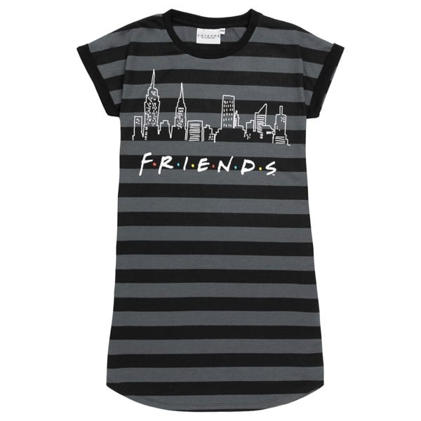 Friends Girls Striped Nightie - Grey/Black