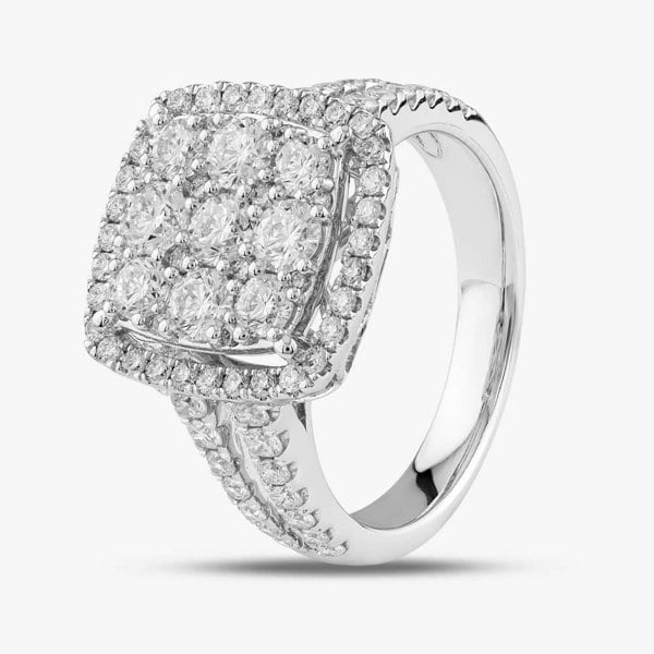 T. H. Baker 18ct White Gold 1.73ct Brilliant Cut Diamond Square Cluster Ring R27413GW18DD