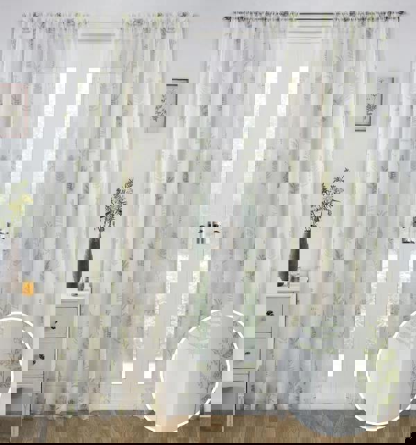 Tyrone Textiles Floral Leaf Voile Panel with Rod Pocket Header for Living Room & Bedrooms