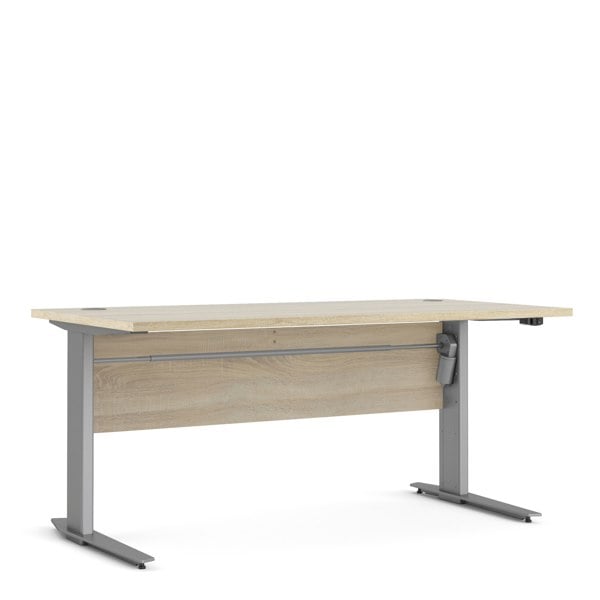 Furniture To Go Prima Desk 150 cm in Oak with Height adjustable legs with electric control in Silver grey steel