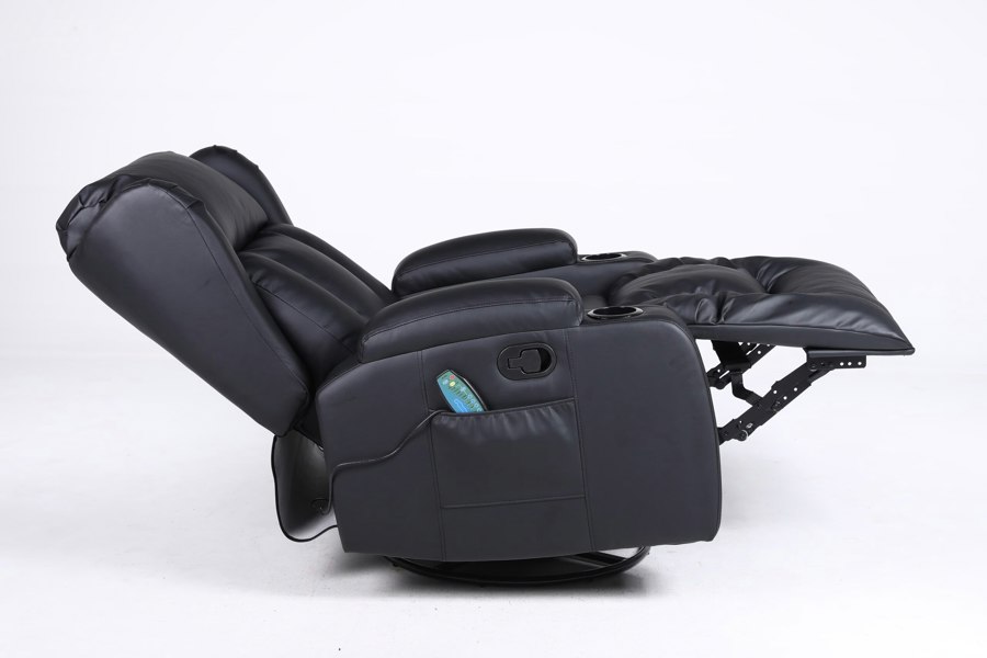 SQUAREBOXX Copenhagan Leather Manual Recliner Armchair with Heat Massager in Black