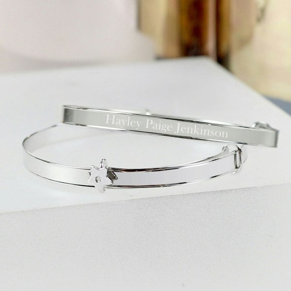 Personalised Memento Company Personalised Sterling Silver Childs Expanding Diamante Star Bracelet
