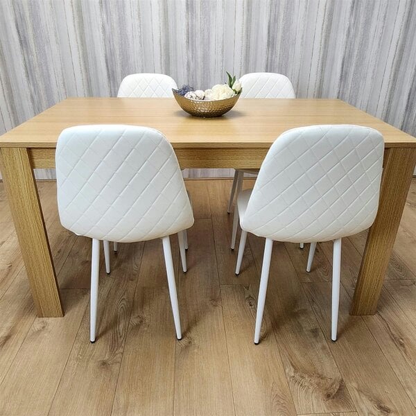 Kosy Koala Wooden Dining Table with 4 white Gem Patterned Chairs Oak Effect Table with white Chairs