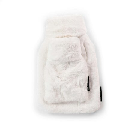 CosyPanda Little and Large Silky Soft White Faux Fur Hot Water Bottle Gift Set