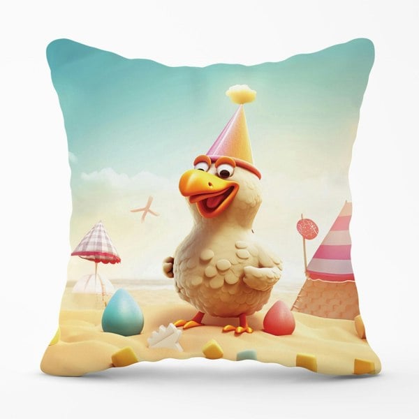 Warren Reed Funky Chicken On A Beach Holiday Cushions