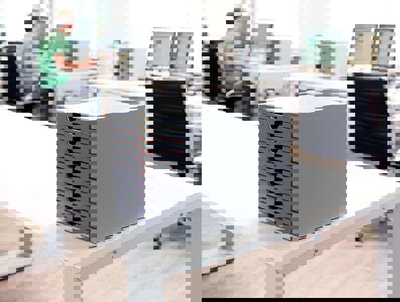 Durable VARICOLOR Desktop Organiser 10 Drawer Colour Coded Modular Storage | A4+