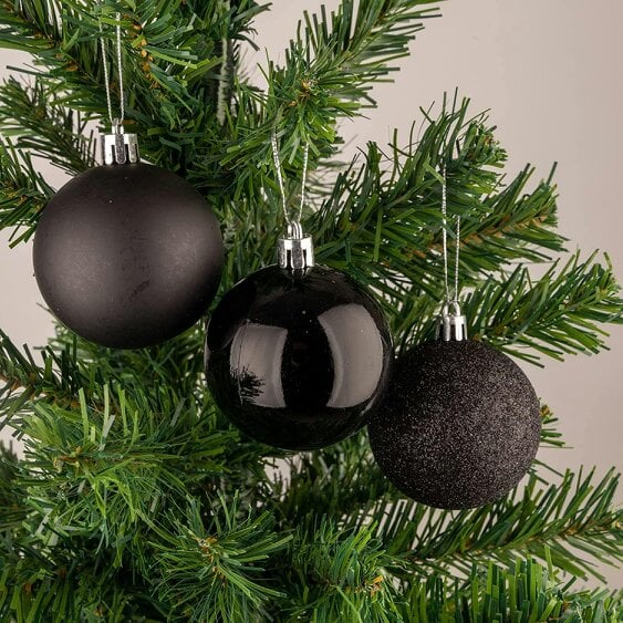 Shatchi Black Shatterproof Christmas Baubles in 6cm Pack Sizes for Tree, Garland and Seasonal Decorating