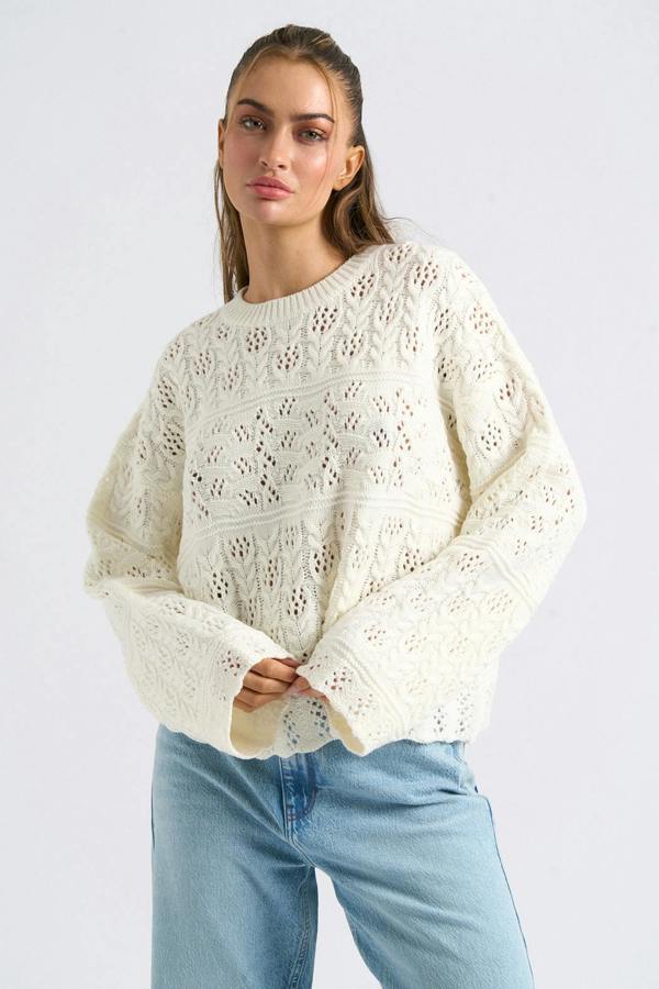 Urban Bliss Cream Crew Neck Pointelle Jumper