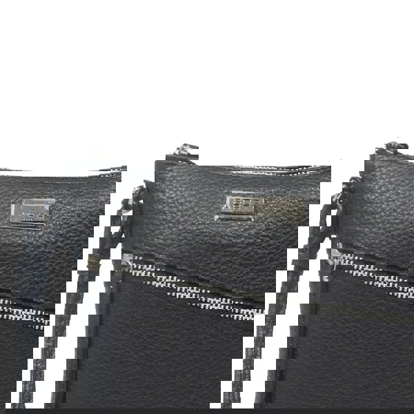 Assots London 'ROSY' Black Pebble Grain Soft Real Leather Crossbody Bag