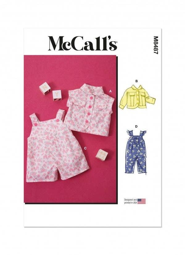 McCalls 8487 Paper Sewing Pattern – Baby Waistcoat, Jacket & Dungarees, Size XS-L, Intermediate